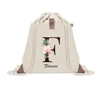 Sac à dos avec pochette Florence Lettre Fleur | Sac de Sport et Gym avec cordelettes en Toile | Idée Cadeau Collègue Noël Anniversaire | Sac Doudou