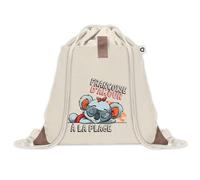 Sac à dos avec pochette Françoise Koala à la Plage | Sac de Sport et Gym avec cordelettes en Toile | Idée Cadeau Collègue Noël Anniversaire | Sac Doudou