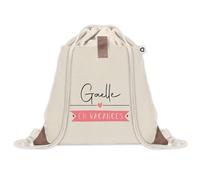Sac à dos avec pochette Gaelle en Vacances | Sac de Sport et Gym avec cordelettes en Toile | Idée Cadeau Collègue Noël Anniversaire | Sac Doudou