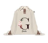 Sac à dos avec pochette Gaëlle Lettre Fleur | Sac de Sport et Gym avec cordelettes en Toile | Idée Cadeau Collègue Noël Anniversaire | Sac Doudou