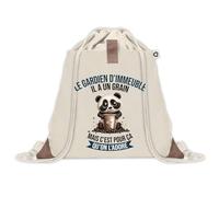 Sac à dos avec pochette Gardien d'immeuble Panda Grain | Sac de Sport et Gym avec cordelettes en Toile | Idée Cadeau Collègue Noël Anniversaire | Sac Doudou