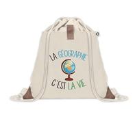 Sac à dos avec pochette Géographie c'est la Vie | Sac de Sport et Gym avec cordelettes en Toile | Idée Cadeau Collègue Noël Anniversaire | Sac Doudou