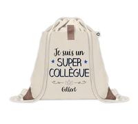 Sac à dos avec pochette Gilbert Super Collègue | Sac de Sport et Gym avec cordelettes en Toile | Idée Cadeau Collègue Noël Anniversaire | Sac Doudou