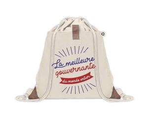 Sac à dos avec pochette Gouvernante Meilleure du Monde | Sac de Sport et Gym avec cordelettes en Toile | Idée Cadeau Collègue Noël Anniversaire | Sac Doudou
