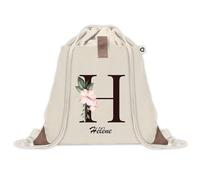Sac à dos avec pochette Hélène Lettre Fleur | Sac de Sport et Gym avec cordelettes en Toile | Idée Cadeau Collègue Noël Anniversaire | Sac Doudou