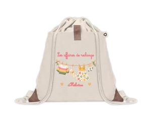 Sac à Dos avec Pochette Héloïse : Les affaires de rechange | Sac Crèche École Maternelle Petite Section | Coton Recyclé 8 L Poche Velcro | Cadeau Rentrée Fille