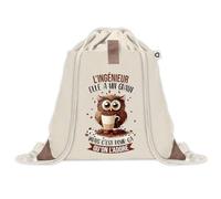 Sac à dos avec pochette Ingénieur Chouette Grain | Sac de Sport et Gym avec cordelettes en Toile | Idée Cadeau Collègue Noël Anniversaire | Sac Doudou