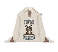 Sac à dos avec pochette Ingénieur Panda Grain | Sac de Sport et Gym avec cordelettes en Toile | Idée Cadeau Collègue Noël Anniversaire | Sac Doudou