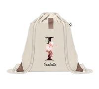 Sac à dos avec pochette Isabelle Lettre Fleur | Sac de Sport et Gym avec cordelettes en Toile | Idée Cadeau Collègue Noël Anniversaire | Sac Doudou