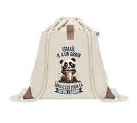 Sac à dos avec pochette Ismaïl Panda Grain | Sac de Sport et Gym avec cordelettes en Toile | Idée Cadeau Collègue Noël Anniversaire | Sac Doudou