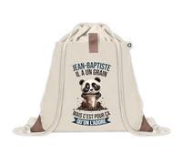 Sac à dos avec pochette Jean-Baptiste Panda Grain | Sac de Sport et Gym avec cordelettes en Toile | Idée Cadeau Collègue Noël Anniversaire | Sac Doudou