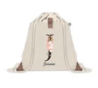 Sac à dos avec pochette Jeanine Lettre Fleur | Sac de Sport et Gym avec cordelettes en Toile | Idée Cadeau Collègue Noël Anniversaire | Sac Doudou