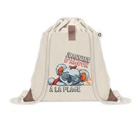 Sac à dos avec pochette Jeannine Koala à la Plage | Sac de Sport et Gym avec cordelettes en Toile | Idée Cadeau Collègue Noël Anniversaire | Sac Doudou