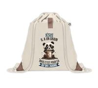 Sac à dos avec pochette Jésus Panda Grain | Sac de Sport et Gym avec cordelettes en Toile | Idée Cadeau Collègue Noël Anniversaire | Sac Doudou