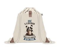 Sac à dos avec pochette José Panda Grain | Sac de Sport et Gym avec cordelettes en Toile | Idée Cadeau Collègue Noël Anniversaire | Sac Doudou