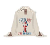 Sac à dos avec pochette J'peux Pas Anglais | Sac de Sport et Gym avec cordelettes en Toile | Idée Cadeau Collègue Noël Anniversaire | Sac Doudou