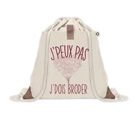 Sac à dos avec pochette J'peux Pas Broder Broderie | Sac de Sport et Gym avec cordelettes en Toile | Idée Cadeau Collègue Noël Anniversaire | Sac Doudou