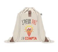 Sac à dos avec pochette J'peux Pas Compta | Sac de Sport et Gym avec cordelettes en Toile | Idée Cadeau Collègue Noël Anniversaire | Sac Doudou