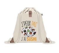Sac à dos avec pochette J'peux Pas Sushi | Sac de Sport et Gym avec cordelettes en Toile | Idée Cadeau Collègue Noël Anniversaire | Sac Doudou