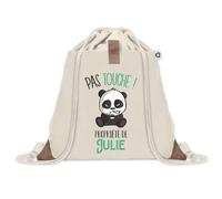 Sac à dos avec pochette Julie Pas Touche Panda | Sac de Sport et Gym avec cordelettes en Toile | Idée Cadeau Collègue Noël Anniversaire | Sac Doudou