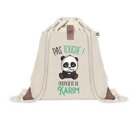 Sac à dos avec pochette Karim Pas Touche Panda | Sac de Sport et Gym avec cordelettes en Toile | Idée Cadeau Collègue Noël Anniversaire | Sac Doudou