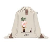 Sac à dos avec pochette Laly Lettre Fleur | Sac de Sport et Gym avec cordelettes en Toile | Idée Cadeau Collègue Noël Anniversaire | Sac Doudou