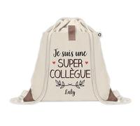 Sac à dos avec pochette Laly Super Collègue | Sac de Sport et Gym avec cordelettes en Toile | Idée Cadeau Collègue Noël Anniversaire | Sac Doudou