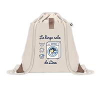 Sac à Dos avec Pochette Lina : Le linge sale | Sac Crèche École Maternelle Petite Section | Coton Recyclé 8 L Poche à Scratch | Cadeau Rentrée Fille