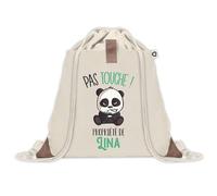 Sac à dos avec pochette Lina Pas Touche Panda | Sac de Sport et Gym avec cordelettes en Toile | Idée Cadeau Collègue Noël Anniversaire | Sac Doudou