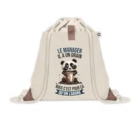 Sac à dos avec pochette Manager Panda Grain | Sac de Sport et Gym avec cordelettes en Toile | Idée Cadeau Collègue Noël Anniversaire | Sac Doudou
