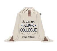 Sac à dos avec pochette Marc-Antoine Super Collègue | Sac de Sport et Gym avec cordelettes en Toile | Idée Cadeau Collègue Noël Anniversaire | Sac Doudou