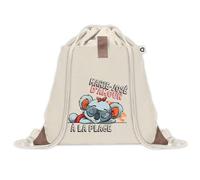 Sac à dos avec pochette Marie-José Koala à la Plage | Sac de Sport et Gym avec cordelettes en Toile | Idée Cadeau Collègue Noël Anniversaire | Sac Doudou