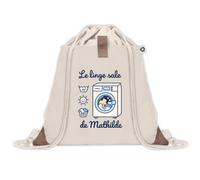 Sac à Dos avec Pochette Mathilde : Le linge sale | Sac Crèche École Maternelle Petite Section | Coton Recyclé 8 L Poche Velcro | Cadeau Rentrée Fille