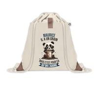 Sac à dos avec pochette Maurice Panda Grain | Sac de Sport et Gym avec cordelettes en Toile | Idée Cadeau Collègue Noël Anniversaire | Sac Doudou
