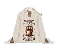Sac à dos avec pochette Mauricette Chouette Grain | Sac de Sport et Gym avec cordelettes en Toile | Idée Cadeau Collègue Noël Anniversaire | Sac Doudou