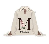 Sac à dos avec pochette Mauricette Lettre Fleur | Sac de Sport et Gym avec cordelettes en Toile | Idée Cadeau Collègue Noël Anniversaire | Sac Doudou