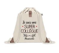 Sac à dos avec pochette Mauricette Super Collègue | Sac de Sport et Gym avec cordelettes en Toile | Idée Cadeau Collègue Noël Anniversaire | Sac Doudou