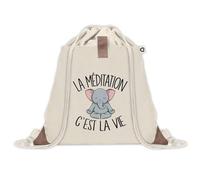 Sac à dos avec pochette Méditation Éléphant c'est la Vie | Sac de Sport et Gym avec cordelettes en Toile | Idée Cadeau Collègue Noël Anniversaire | Sac Doudou