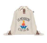 Sac à dos avec pochette Méditation Femme c'est la Vie | Sac de Sport et Gym avec cordelettes en Toile | Idée Cadeau Collègue Noël Anniversaire | Sac Doudou