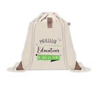Sac à dos avec pochette Meilleur Éducateur de tous les temps | Sac de Sport et Gym avec cordelettes en Toile | Idée Cadeau Collègue Noël Anniversaire | Sac Doudou