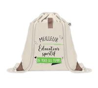 Sac à dos avec pochette Meilleur Éducateur Sportif de tous les temps | Sac de Sport et Gym avec cordelettes en Toile | Idée Cadeau Collègue Noël Anniversaire | Sac Doudou