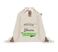 Sac à dos avec pochette Meilleur Libraire de tous les temps | Sac de Sport et Gym avec cordelettes en Toile | Idée Cadeau Collègue Noël Anniversaire | Sac Doudou