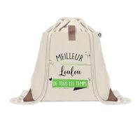 Sac à dos avec pochette Meilleur Loulou de tous les temps | Sac de Sport et Gym avec cordelettes en Toile | Idée Cadeau Collègue Noël Anniversaire | Sac Doudou