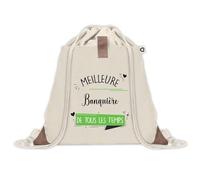 Sac à dos avec pochette Meilleure Banquière de tous les temps | Sac de Sport et Gym avec cordelettes en Toile | Idée Cadeau Collègue Noël Anniversaire | Sac Doudou