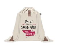 Sac à dos avec pochette Merci Grand-mère Géniale | Sac de Sport et Gym avec cordelettes en Toile | Idée Cadeau Collègue Noël Anniversaire | Sac Doudou