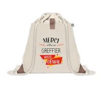 Sac à dos avec pochette Merci Greffier Génial | Sac de Sport et Gym avec cordelettes en Toile | Idée Cadeau Collègue Noël Anniversaire | Sac Doudou
