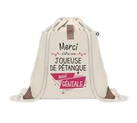 Sac à dos avec pochette Merci Joueuse de Pétanque Géniale | Sac de Sport et Gym avec cordelettes en Toile | Idée Cadeau Collègue Noël Anniversaire | Sac Doudou