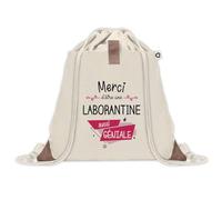 Sac à dos avec pochette Merci Laborantine Géniale | Sac de Sport et Gym avec cordelettes en Toile | Idée Cadeau Collègue Noël Anniversaire | Sac Doudou