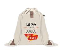 Sac à dos avec pochette Merci Loulou Génial | Sac de Sport et Gym avec cordelettes en Toile | Idée Cadeau Collègue Noël Anniversaire | Sac Doudou