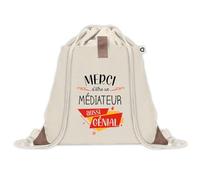 Sac à dos avec pochette Merci Médiateur Génial | Sac de Sport et Gym avec cordelettes en Toile | Idée Cadeau Collègue Noël Anniversaire | Sac Doudou